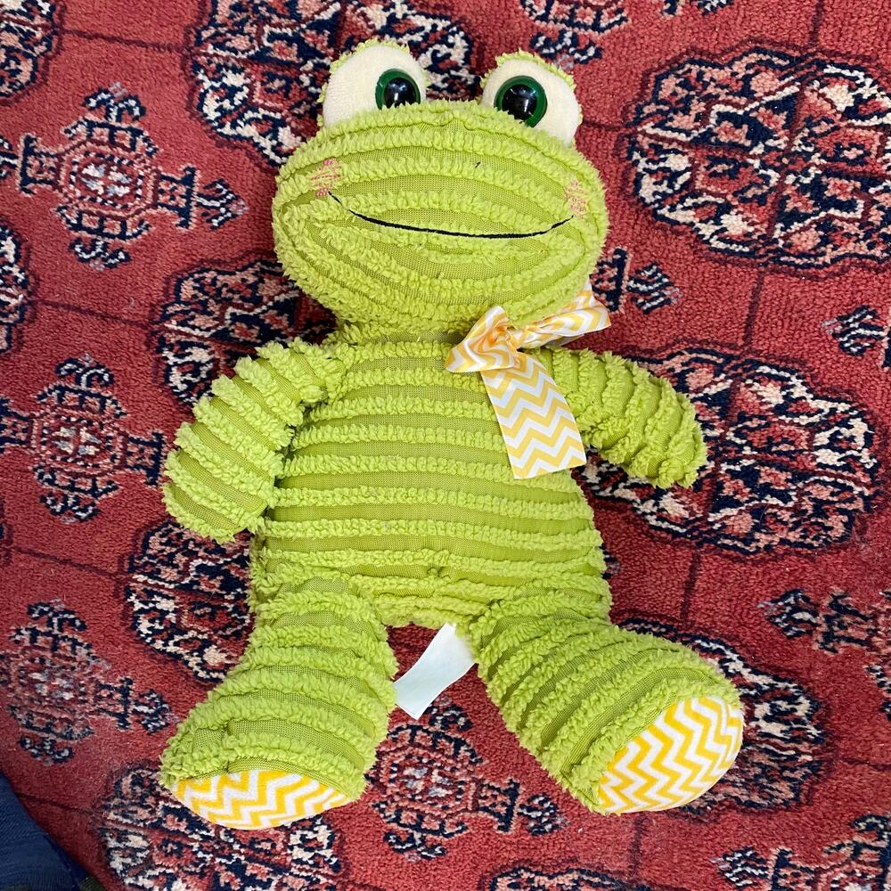 Hug Fun‎ Bright Green Chenille Frog w Yellow Zigzag Feet